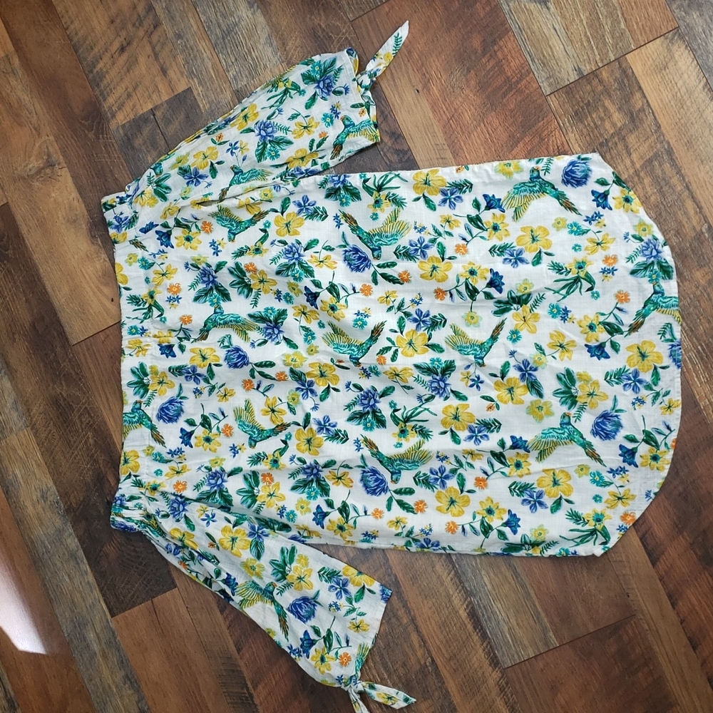 Old Navy Cotton Off the Shoulder Dress with Tropical Bird & Flower Print, Small
